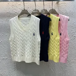 Hochwertige Weste von Ralph Lauren, weißer Strick, bestickter Stil