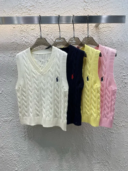 Hochwertige Weste von Ralph Lauren, weißer Strick, bestickter Stil
