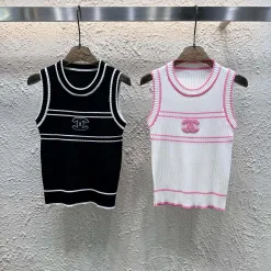 Luxus Chanel Weste Schwarz Strick Bestickt Luxus