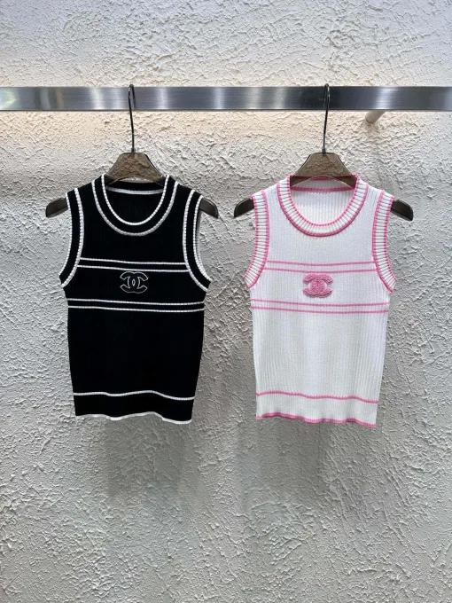 Luxus Chanel Weste Schwarz Strick Bestickt Luxus