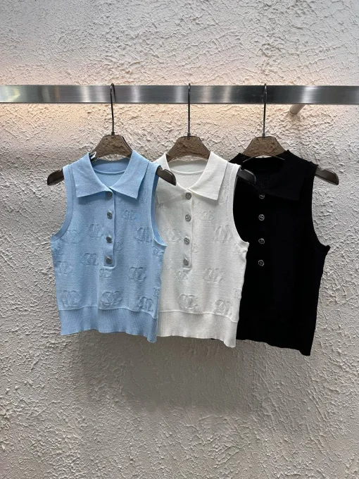 Hochwertige Chanel Weste Blauer Strick Jacquard Style
