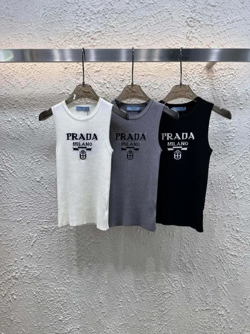 Bestseller Prada Weste Weiß Strick Logo Kollektion