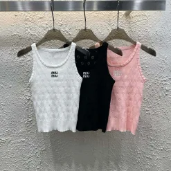 Premium Miu Miu Weste Weiß Strick Bestickte Kollektion