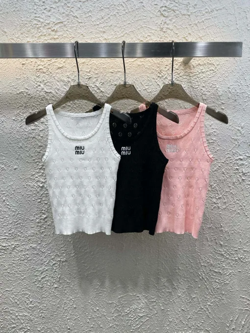 Premium Miu Miu Weste Weiß Strick Bestickte Kollektion