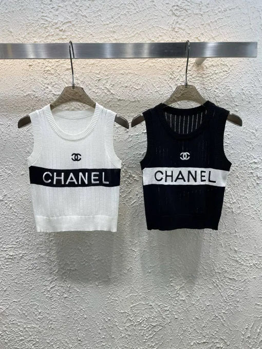 Premium Chanel Weste Weiß Strick Bestickt Luxus