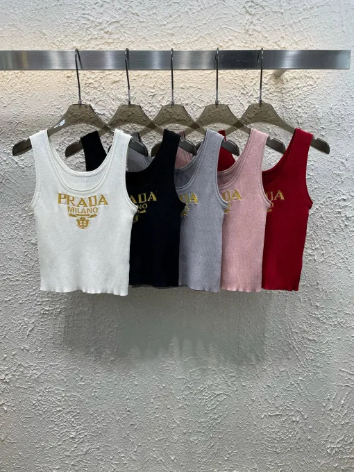 Premium Prada Weste in Weiß mit Logo-Strick