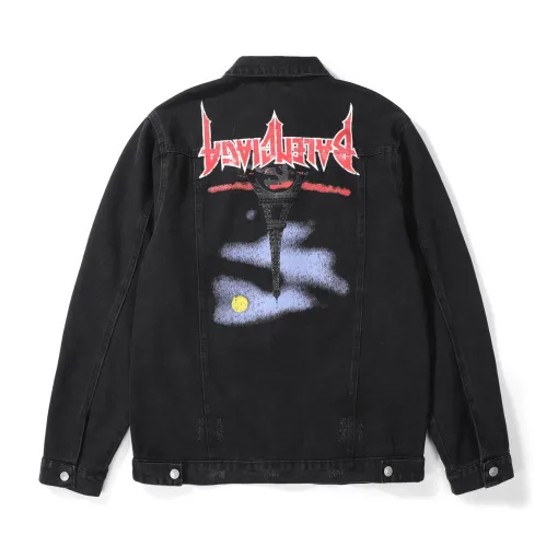 Premium Balenciaga Jacke Schwarz Denim Atmungsaktiver Stil