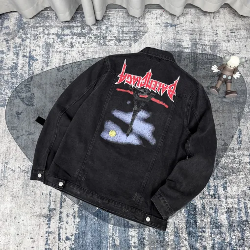 Hochwertige Balenciaga Jacke Schwarz Denim Atmungsaktiver Stil