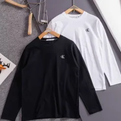 Luxus Calvin Klein Langarm Schwarz Baumwolle Casual Luxury