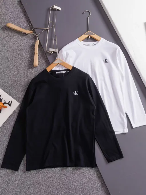 Luxus Calvin Klein Langarm Schwarz Baumwolle Casual Luxury