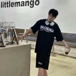 Luxus Balenciaga Kurzarm Schwarz Baumwolle Luxus