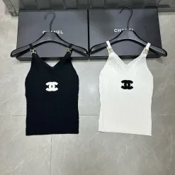 Premium Chanel Hosenträger Weiß Strick Bestickte Kollektion