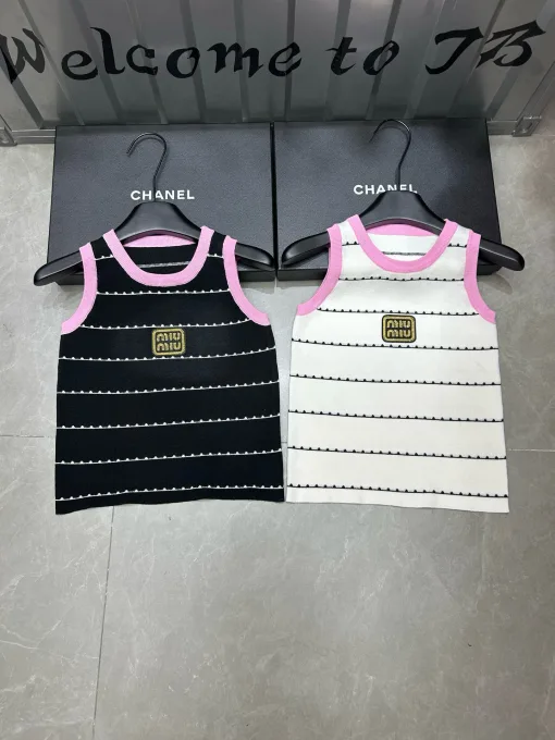 Hochwertige Miu Miu Weste Gold Knit Logo Kollektion