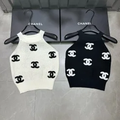 Luxus Chanel Weste Weiß Strick Bestickt Luxus