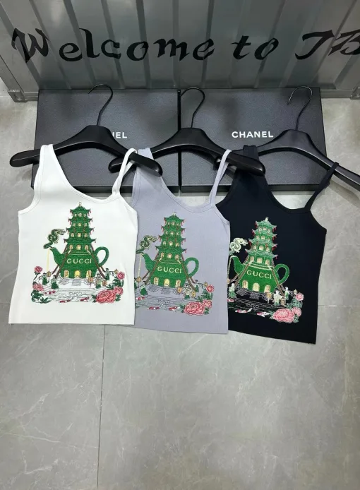 Premium Gucci Hosenträger Grau Strick Bestickt Stil