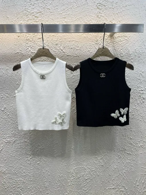Premium Chanel Weste im weißen Strick-Stickerei-Stil