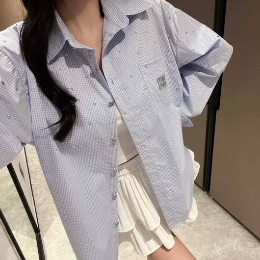 Bestseller Miu Miu Hemd Blau Strass Stil