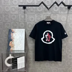 Hochwertiger Moncler Kurzarm Schwarzer Baumwolldruck Luxus