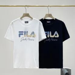 Luxus Fila Kurzarm Schwarz Baumwolle Logo Luxus