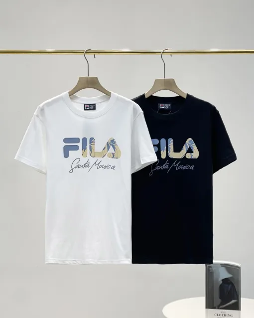Luxus Fila Kurzarm Schwarz Baumwolle Logo Luxus