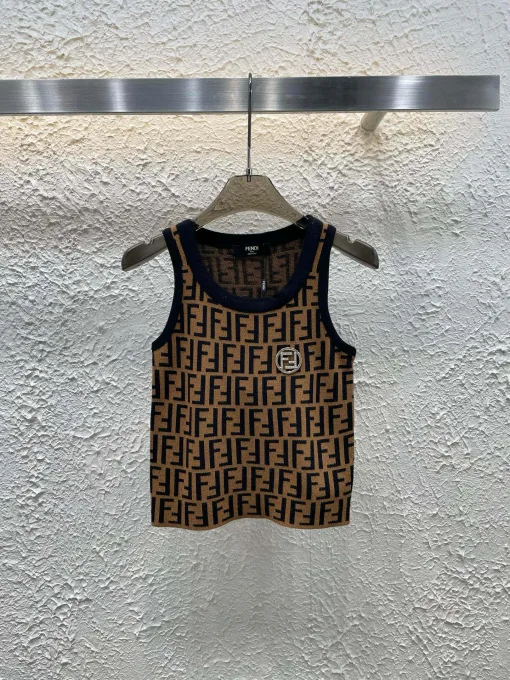Premium Fendi Weste Braun Strick Jacquard Kollektion