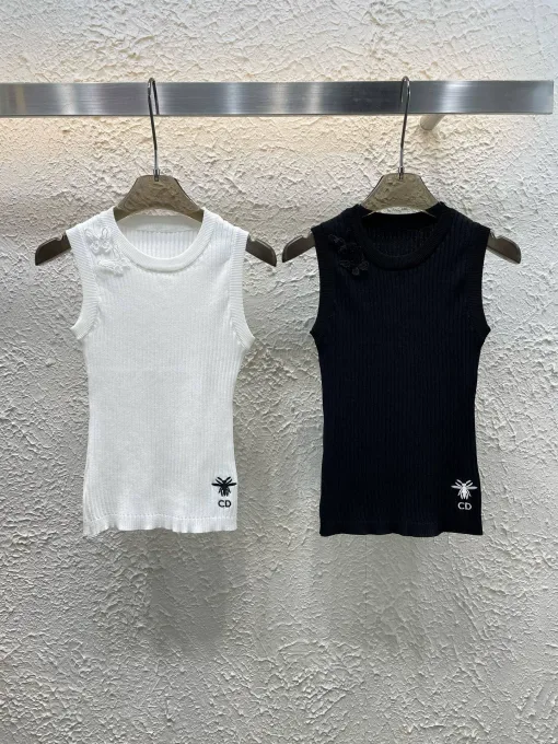Luxus-Dior-Weste aus weißer Strickstickerei-Kollektion