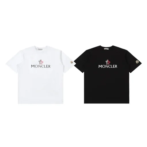 Luxus Moncler Kurzarm Schwarz Baumwolle Klassischer Stil