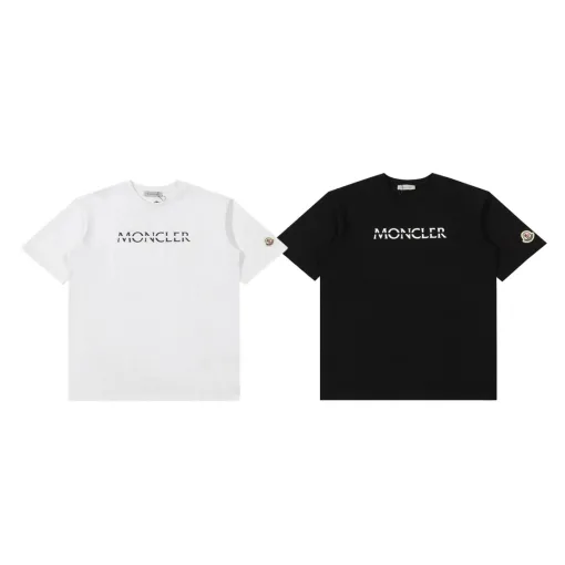 Luxus Moncler Kurzarm Schwarz Baumwolle Logo Luxus