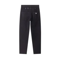 Hochwertige Prada Jeans im schwarzen Leder-Logo-Stil
