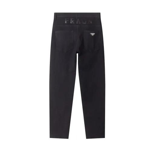Hochwertige Prada Jeans im schwarzen Leder-Logo-Stil