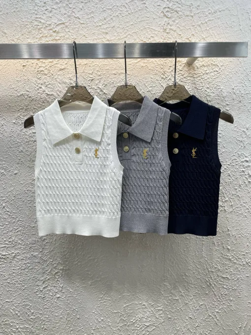 Hochwertige Yves Saint Laurent Weste Weiß Strick Logo Kollektion