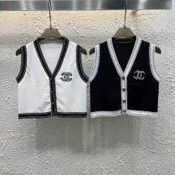 Premium Chanel Weste Weiß Strick Bestickt Luxus