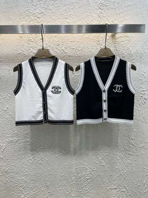 Premium Chanel Weste Weiß Strick Bestickt Luxus