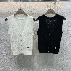 Premium Dior Weste Weißer Strick Bestickte Kollektion