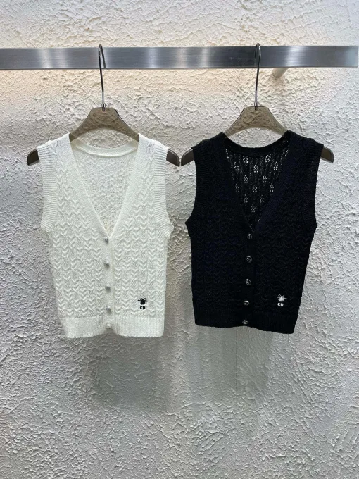 Premium Dior Weste Weißer Strick Bestickte Kollektion