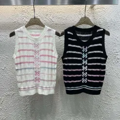 Luxus Chanel Weste Weiß Strick Jacquard Stil