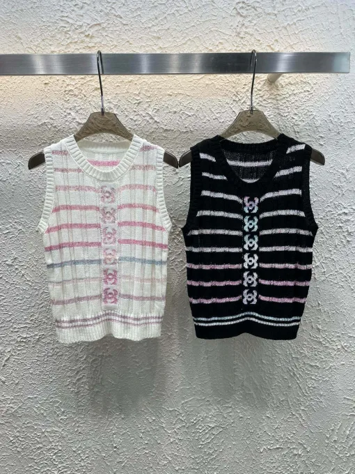 Luxus Chanel Weste Weiß Strick Jacquard Stil