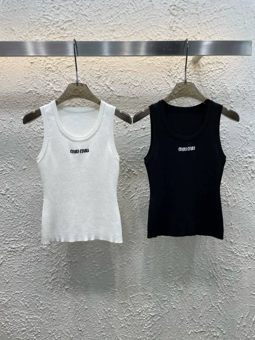 Premium Miu Miu Weste Weiß Strick Bestickte Kollektion