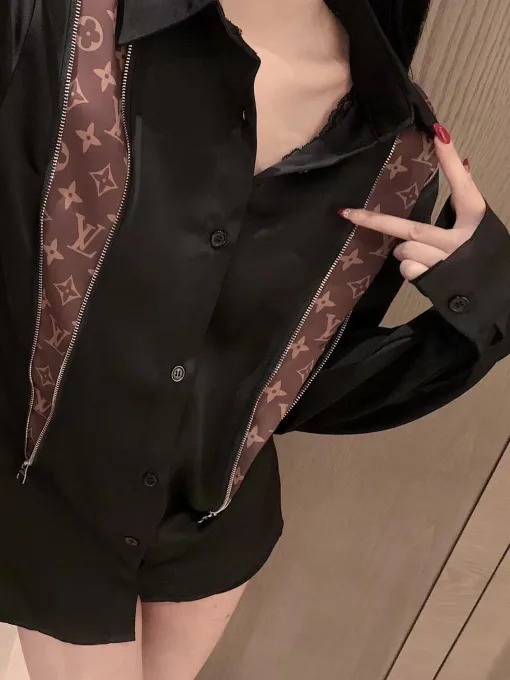 Meistverkaufte Louis Vuitton Hemd Schwarz Satin Monogramm Luxus