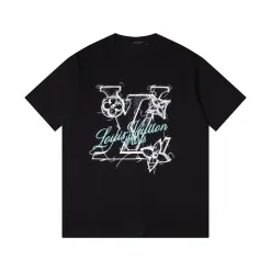 Premium-Kollektion mit kurzen Ärmeln und schwarzem Seidendruck von Louis Vuitton