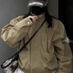 Hochwertige Stone Island Jacke Khaki Canvas Retro Kollektion