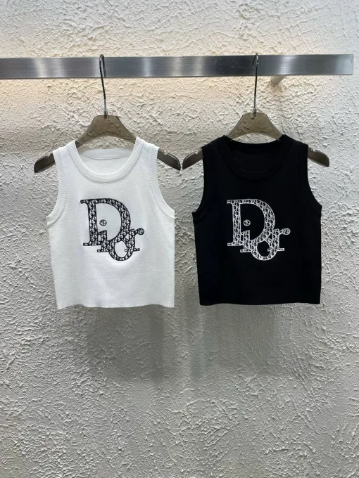 Hochwertige Dior Weste Weiß Strick Monogramm Luxus
