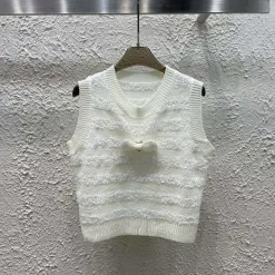 Bestseller Chanel Weste Weiß Strick Gestreift Kollektion