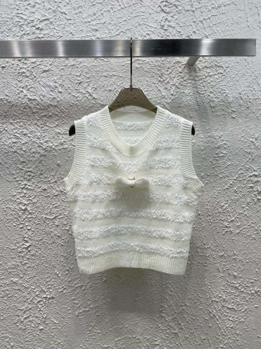 Bestseller Chanel Weste Weiß Strick Gestreift Kollektion