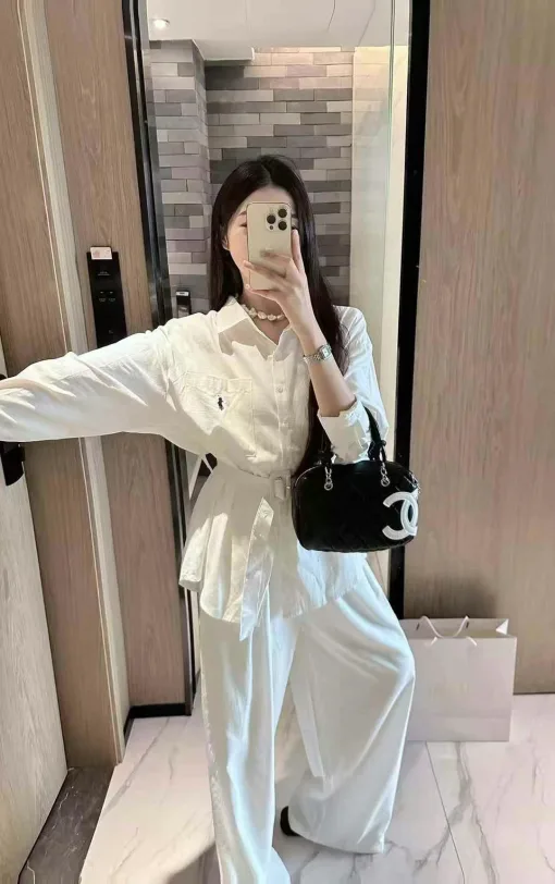 Premium Ralph Lauren Hemd, weiße Baumwolle, bestickte Kollektion