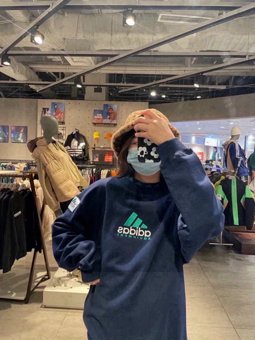 Luxus Adidas Langarmshirt Navy Baumwolle Retro Kollektion