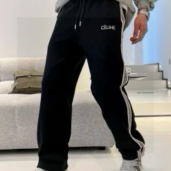 Hochwertige Celine Jogginghose aus schwarzer Strickstickerei-Kollektion