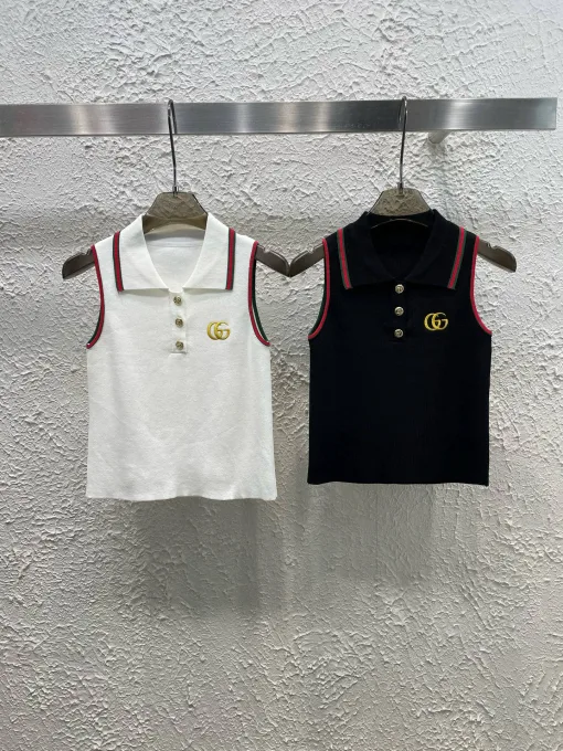 Hochwertige Gucci-Weste in weißem Strick, bestickt, Luxus