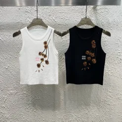 Premium Qualität Miu Miu Weste Weiß Strick Bestickt Luxus