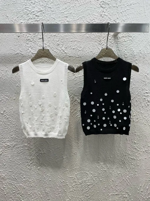 Bestseller Miu Miu Weste Weiß Strick Logo Luxus